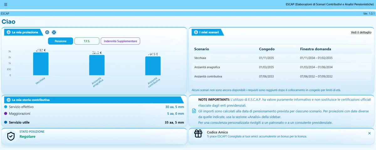 Schermata dashboard principale ESCAP